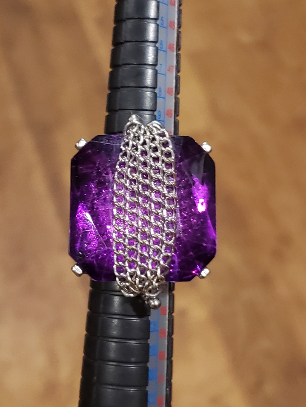 Bold Purple Acrylic Gemstone Statement Ring - Elastic